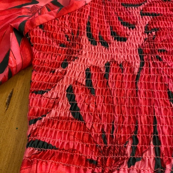 Women’s Pink Tropical Banana Print Smocked Crop Top HT360 Summer Resort wear XL - Picture 7 of 11